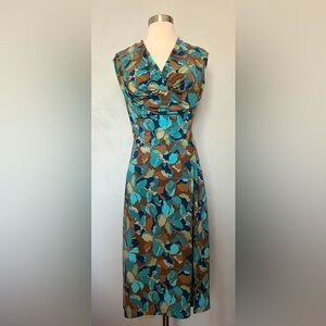 Vintage Y2K BCBG Sleeveless Teal Leaf MIDI Dress Sz M USA